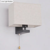 Simple Style Fabric Rectangle Wall Lamp - 1 Bulb Beige Bedside Light Fixture