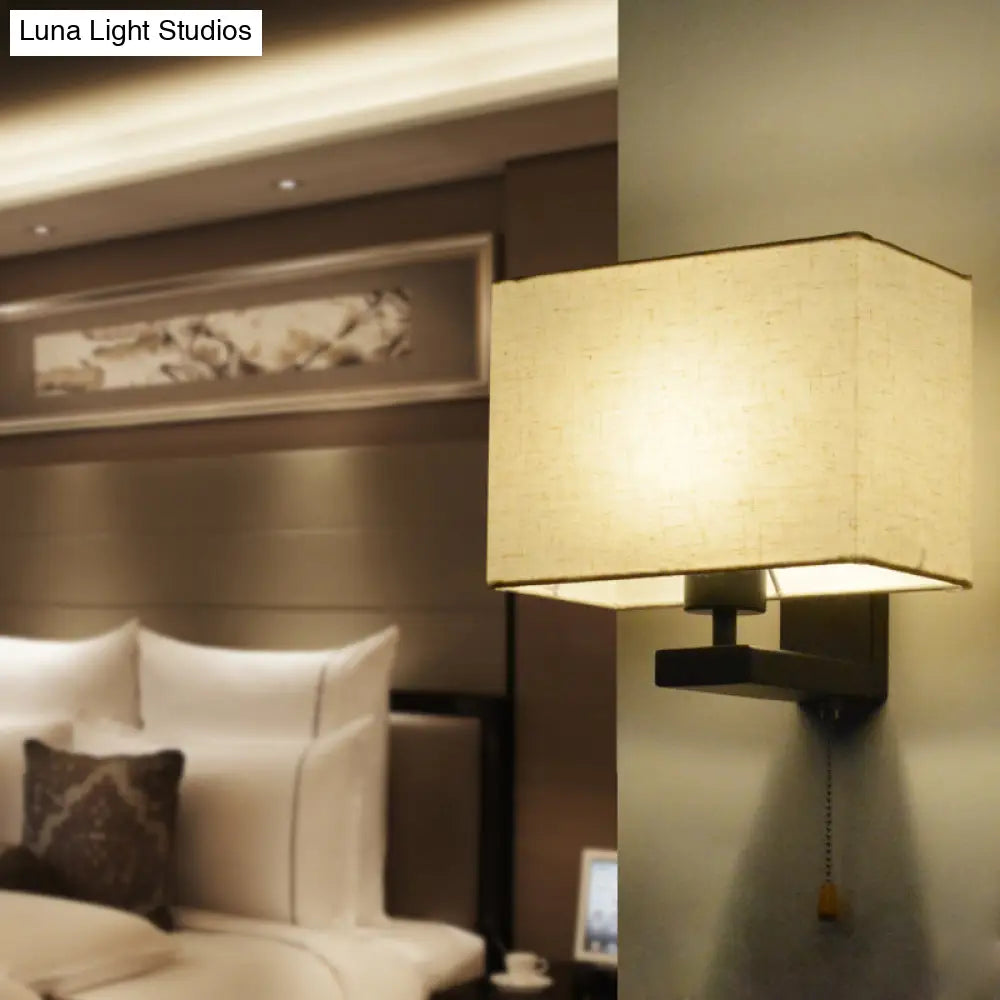 Simple Style Fabric Rectangle Wall Lamp - 1 Bulb Beige Bedside Light Fixture