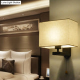 Simple Style Fabric Rectangle Wall Lamp - 1 Bulb Beige Bedside Light Fixture
