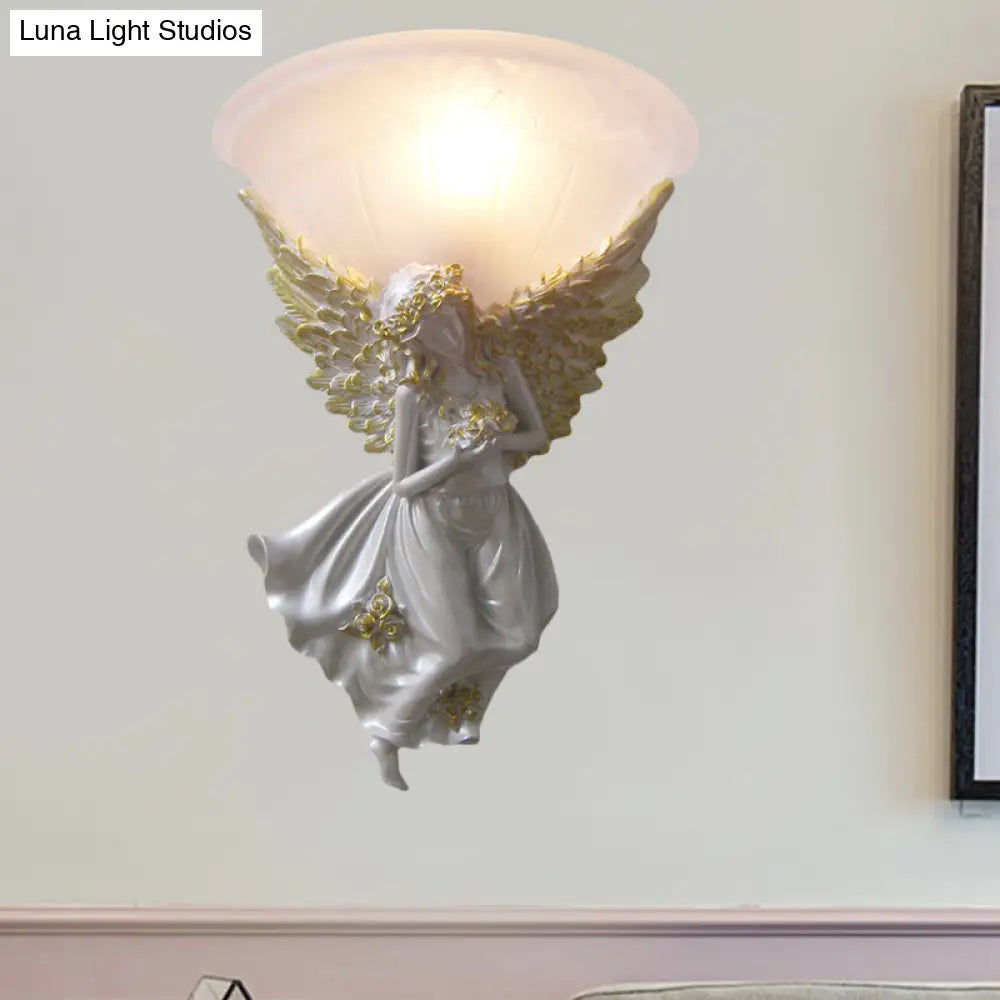 Simple Style Flared Living Room Wall Light Fixture With Frosted/Amber Glass - 1 Sconce Gold/White