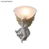 Simple Style Flared Living Room Wall Light Fixture With Frosted/Amber Glass - 1 Sconce Gold/White
