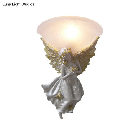 Simple Style Flared Living Room Wall Light Fixture With Frosted/Amber Glass - 1 Sconce Gold/White