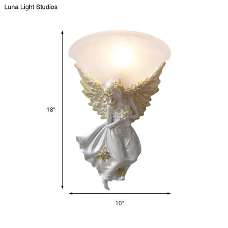 Simple Style Flared Living Room Wall Light Fixture With Frosted/Amber Glass - 1 Sconce Gold/White