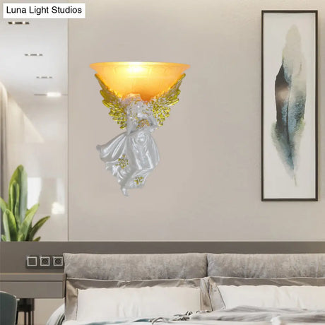 Simple Style Flared Living Room Wall Light Fixture With Frosted/Amber Glass - 1 Sconce Gold/White