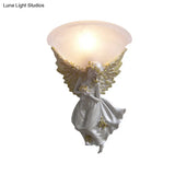 Simple Style Flared Living Room Wall Light Fixture With Frosted/Amber Glass - 1 Sconce Gold/White