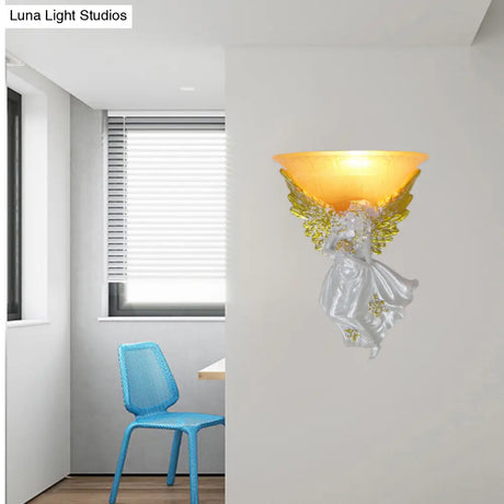 Simple Style Flared Living Room Wall Light Fixture With Frosted/Amber Glass - 1 Sconce Gold/White