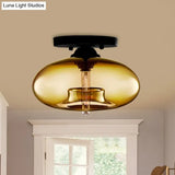 Simple Style Glass Oval Flush Mount Lamp With 1 Light - Clear/Amber/Smoky Ceiling Fixture For