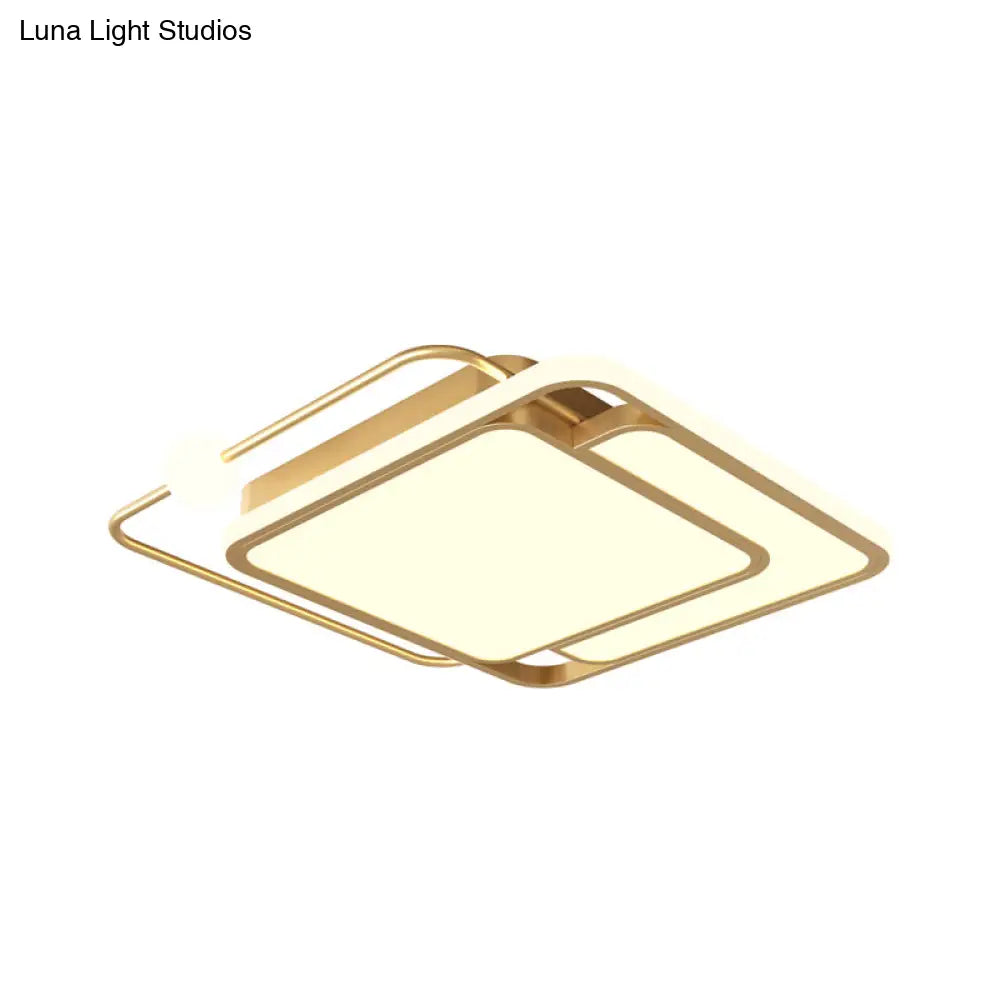 Simple Style Gold Square Led Ceiling Mounted Flush Lamp In Warm/White Light 16.5’/20.5’ Width