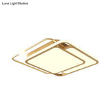 Simple Style Gold Square Led Ceiling Mounted Flush Lamp In Warm/White Light 16.5’/20.5’ Width