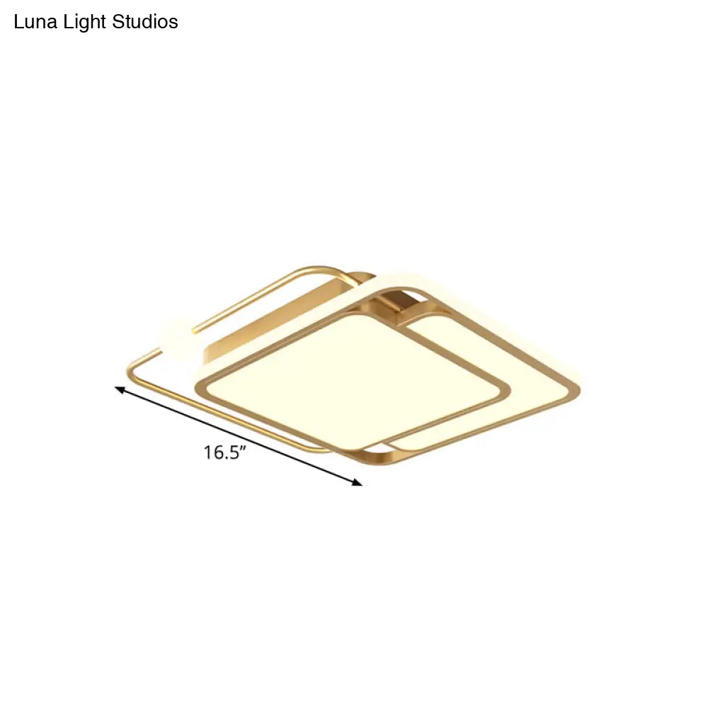 Simple Style Gold Square Led Ceiling Mounted Flush Lamp In Warm/White Light 16.5’/20.5’ Width