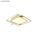 Simple Style Gold Square Led Ceiling Mounted Flush Lamp In Warm/White Light 16.5’/20.5’ Width