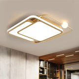 Simple Style Gold Square Led Ceiling Mounted Flush Lamp In Warm/White Light 16.5’/20.5’ Width /