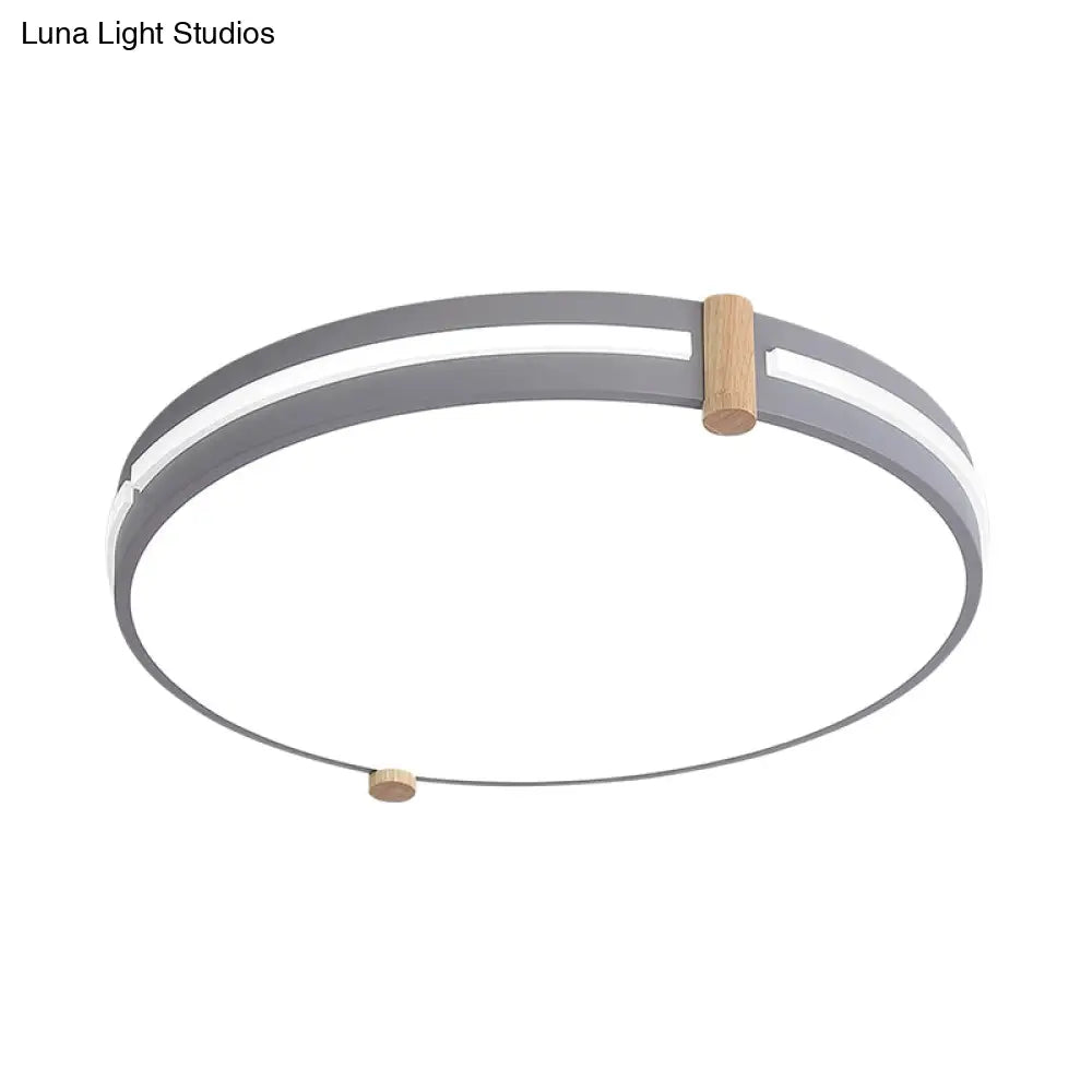 Simple Style Gray Macaron Drum Ceiling Lamp - Led Flush Mount Lighting In 12’/16’/19.5’