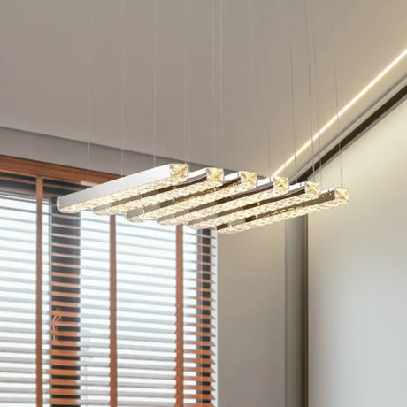 Simple Style K9 Crystal Chandelier - Linear Living Room Ceiling Light With 6/9 Silver Heads In