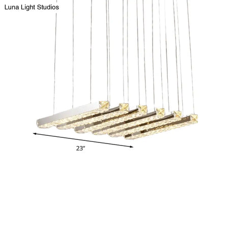 Simple Style K9 Crystal Chandelier - Linear Living Room Ceiling Light With 6/9 Silver Heads In