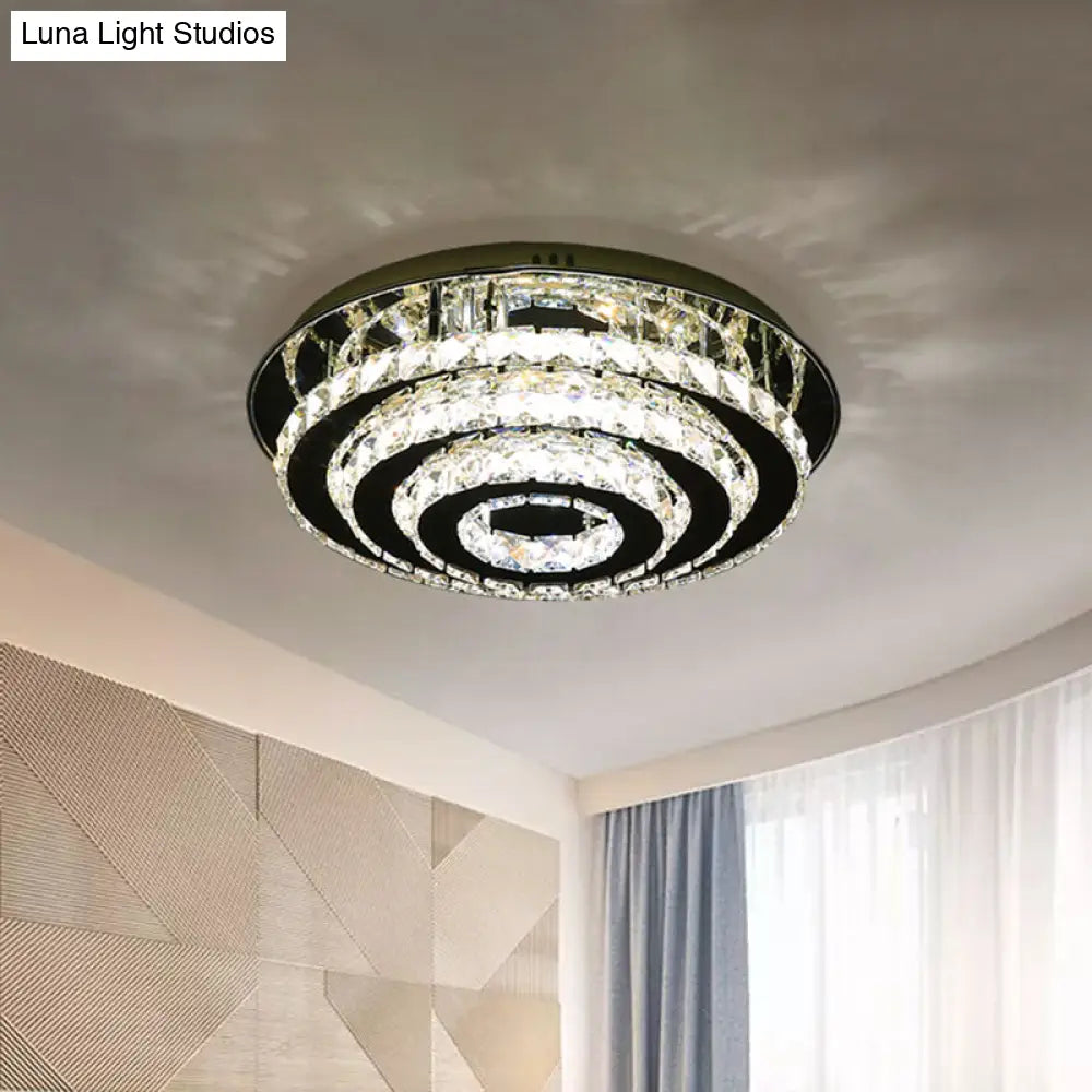 Simple Style Led Crystal Flush Mount Light Fixture - Chrome Finish For Bedroom Ceiling