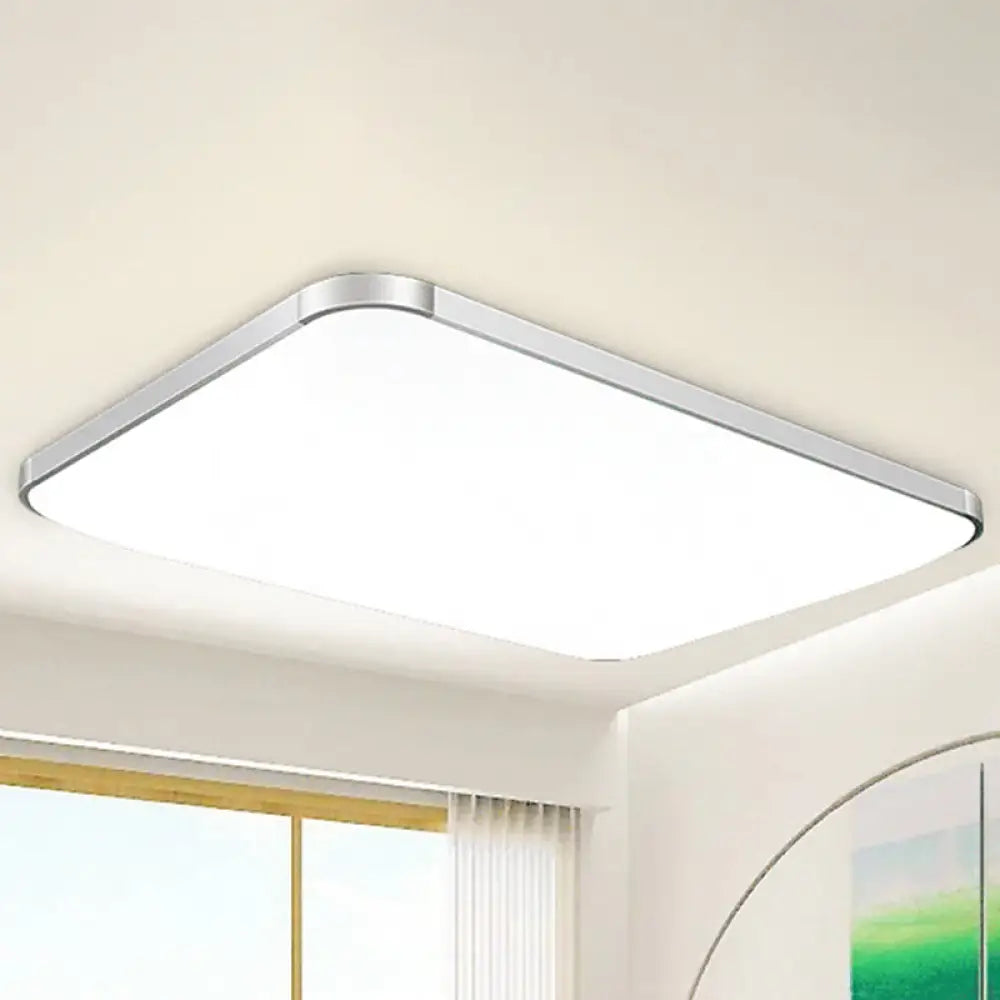 Simple Style Led Flush Ceiling Light White/Silver With Acrylic Diffuser - Ideal For Living Room
