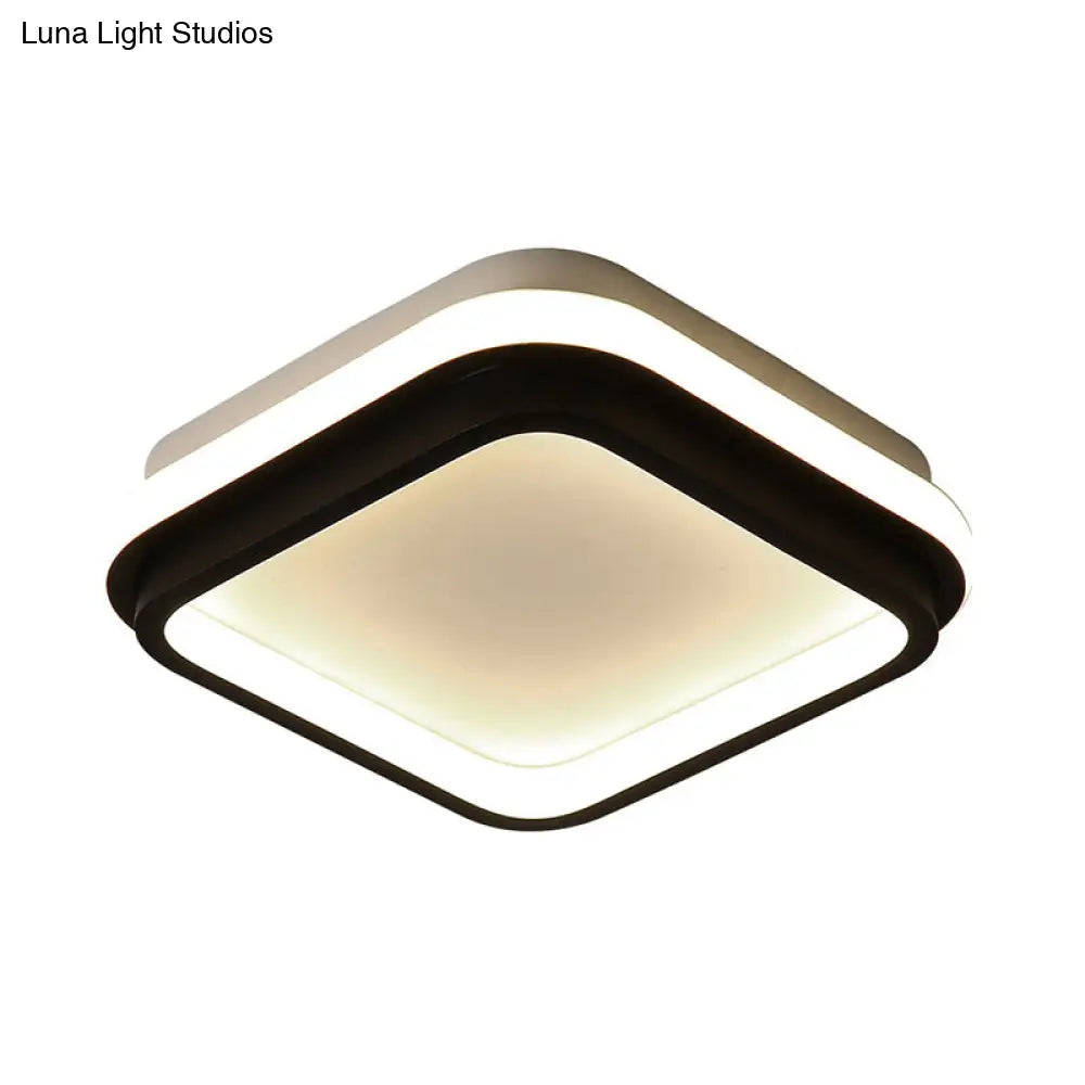 Simple Style Led Foyer Flush Mount Ceiling Light - Black Lamp With Metal Shade (Square/Round) In