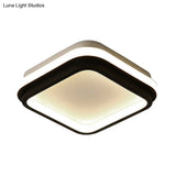 Simple Style Led Foyer Flush Mount Ceiling Light - Black Lamp With Metal Shade (Square/Round) In