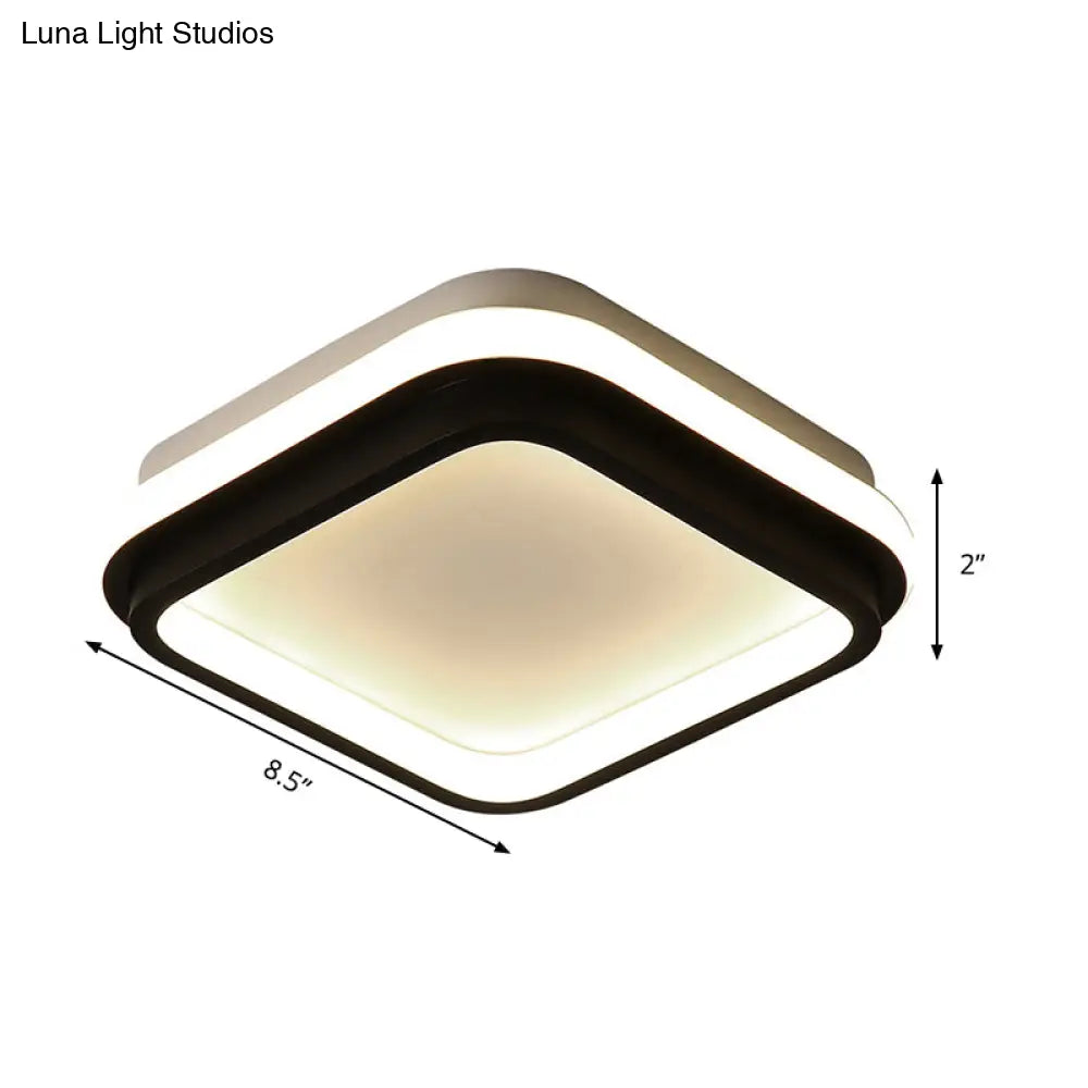 Simple Style Led Foyer Flush Mount Ceiling Light - Black Lamp With Metal Shade (Square/Round) In