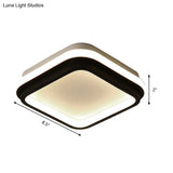 Simple Style Led Foyer Flush Mount Ceiling Light - Black Lamp With Metal Shade (Square/Round) In