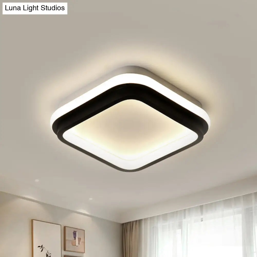 Simple Style Led Foyer Flush Mount Ceiling Light - Black Lamp With Metal Shade (Square/Round) In