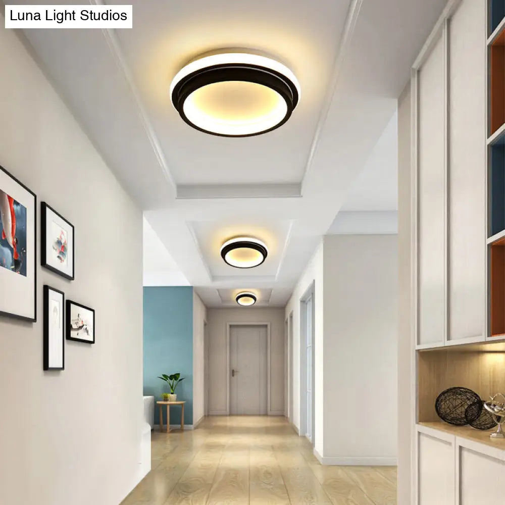 Simple Style Led Foyer Flush Mount Ceiling Light - Black Lamp With Metal Shade (Square/Round) In