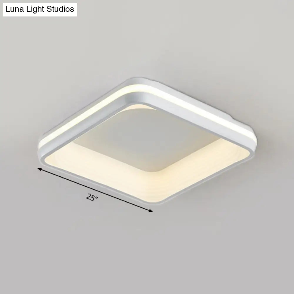 Simple Style Metal Square Flush Light - 19’ Or 25’ Wide Led Ceiling Mounted Fixture With