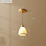 Simple Style Opal Glass Brass Pendant Lamp Bell Shade Hanging Light For Dining Room