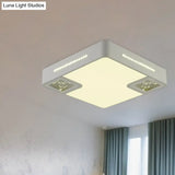 Simple Style White Acrylic Led Ceiling Lamp With Crystal Beaded Accent