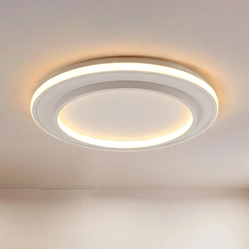 Simple Style White Disk Flush Mount Led Ceiling Light In Warm/White - 18/21.5 Wide