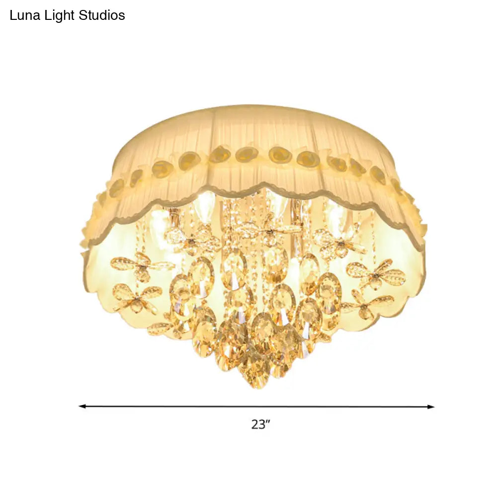 Simple Style White Scalloped Flush Mount Light With Crystal Drops (6/8 Heads)