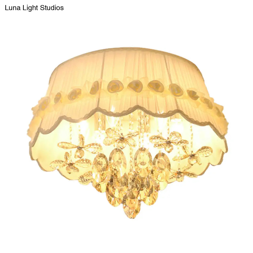 Simple Style White Scalloped Flush Mount Light With Crystal Drops (6/8 Heads)