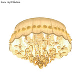 Simple Style White Scalloped Flush Mount Light With Crystal Drops (6/8 Heads)