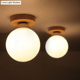 Simple Style Wood Flush Light - Blown White Glass Sphere Corridor Ceiling Lighting (1 Head)