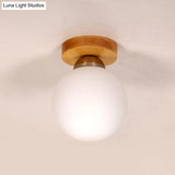 Simple Style Wood Flush Light - Blown White Glass Sphere Corridor Ceiling Lighting (1 Head)
