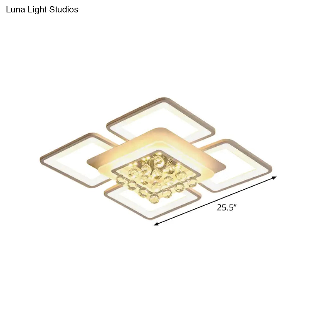 Simple White Acrylic Square Flushmount Light - 21.5’/25.5’ Width Led Flush Mount Lamp In