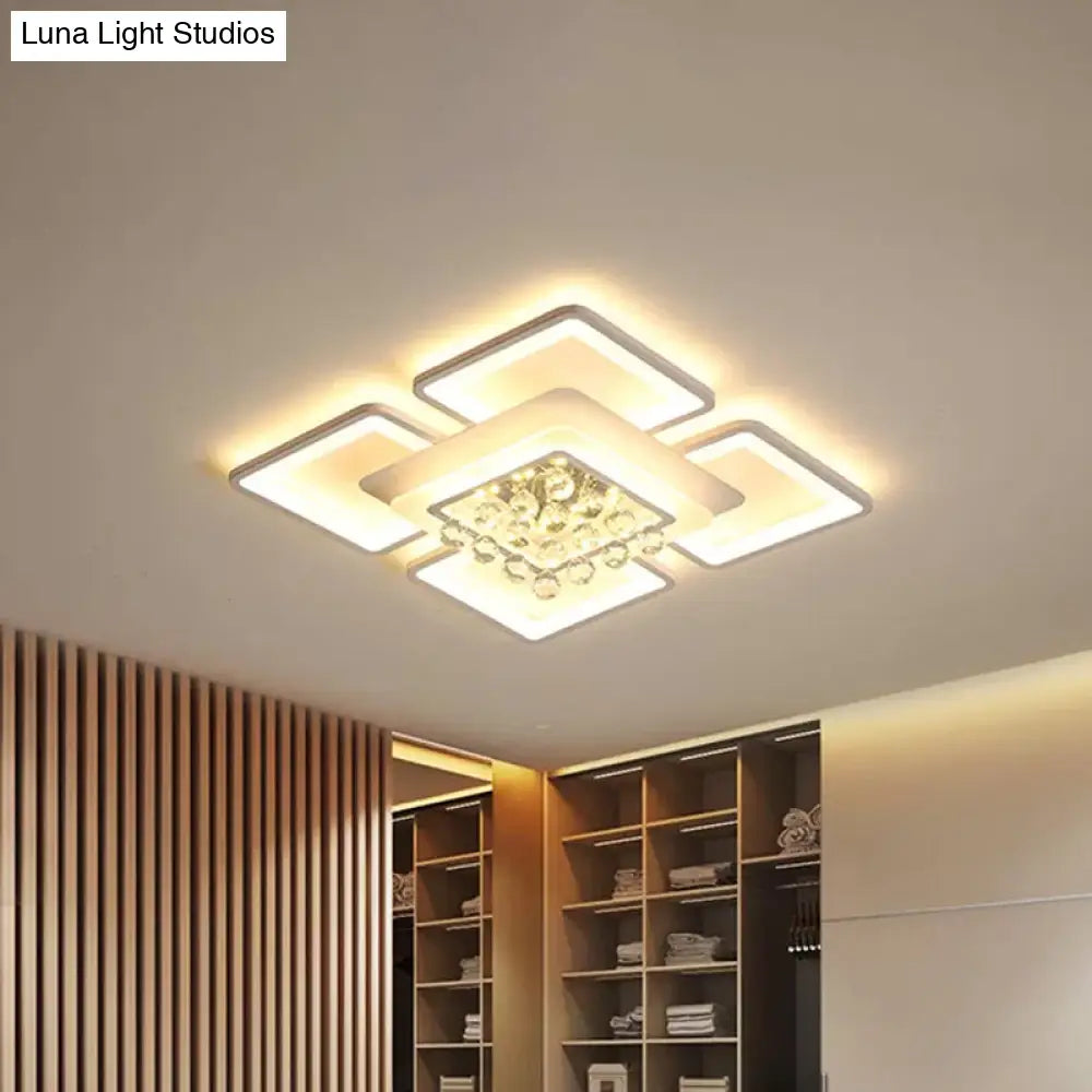 Simple White Acrylic Square Flushmount Light - 21.5’/25.5’ Width Led Flush Mount Lamp In