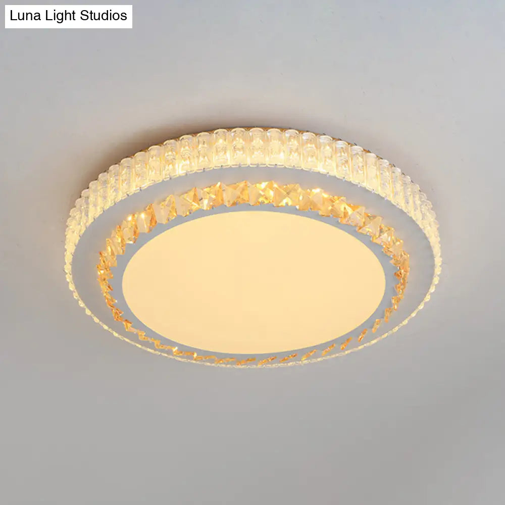 Simple White Crystal Flushmount Led Ceiling Light - Warm/White Lighting For Bedroom