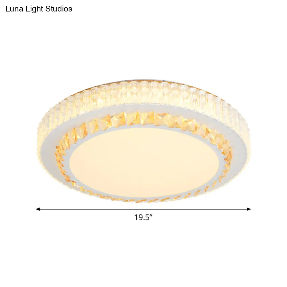 Simple White Crystal Flushmount Led Ceiling Light - Warm/White Lighting For Bedroom