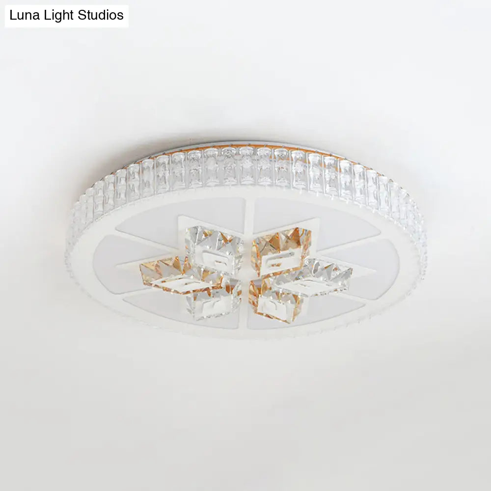Simple White Crystal Flushmount Led Ceiling Light - Warm/White Lighting For Bedroom