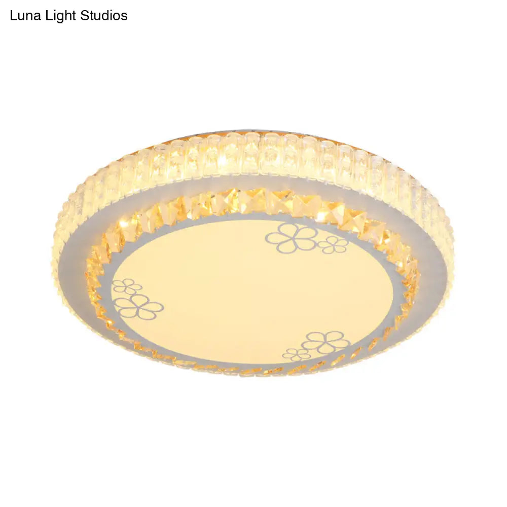 Simple White Crystal Flushmount Led Ceiling Light - Warm/White Lighting For Bedroom