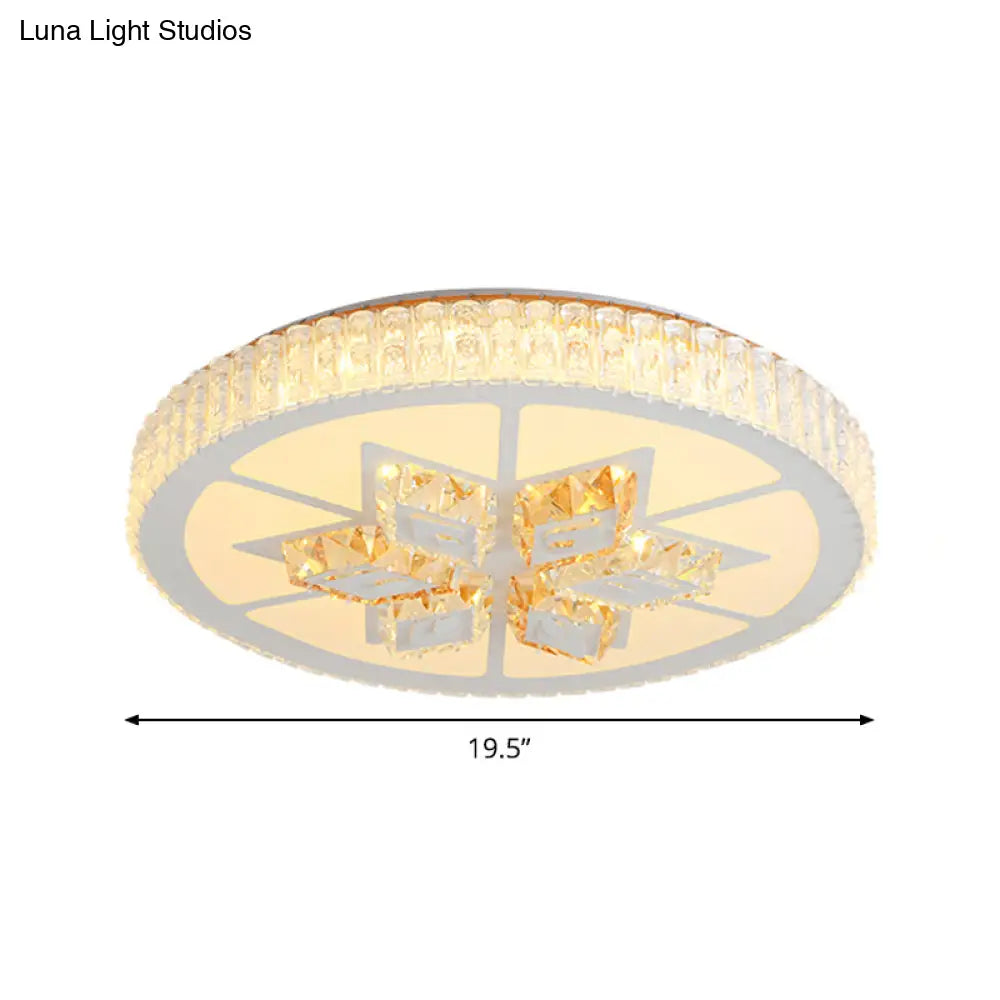 Simple White Crystal Flushmount Led Ceiling Light - Warm/White Lighting For Bedroom