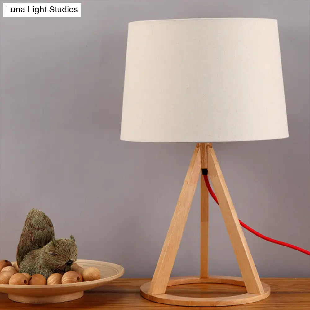 Simple White Fabric Drum Lamp: 1-Light Table Light With Open Conical Pedestal - Nightstand Essential