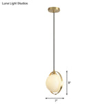 Simple White Frosted Glass Pendant Light With Brass Ring - Global Suspended Lamp For Bedside Or