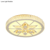 Simple White Led Crystal Flush Mount Lamp - Star/Flower Design | Close To Ceiling Light Fixture For