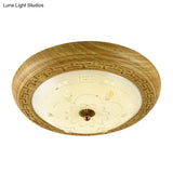 Simple Wooden Led Flushmount Ceiling Light With Dome Glass Shade - Yellow - Brown Circle 14’/19.5’ W