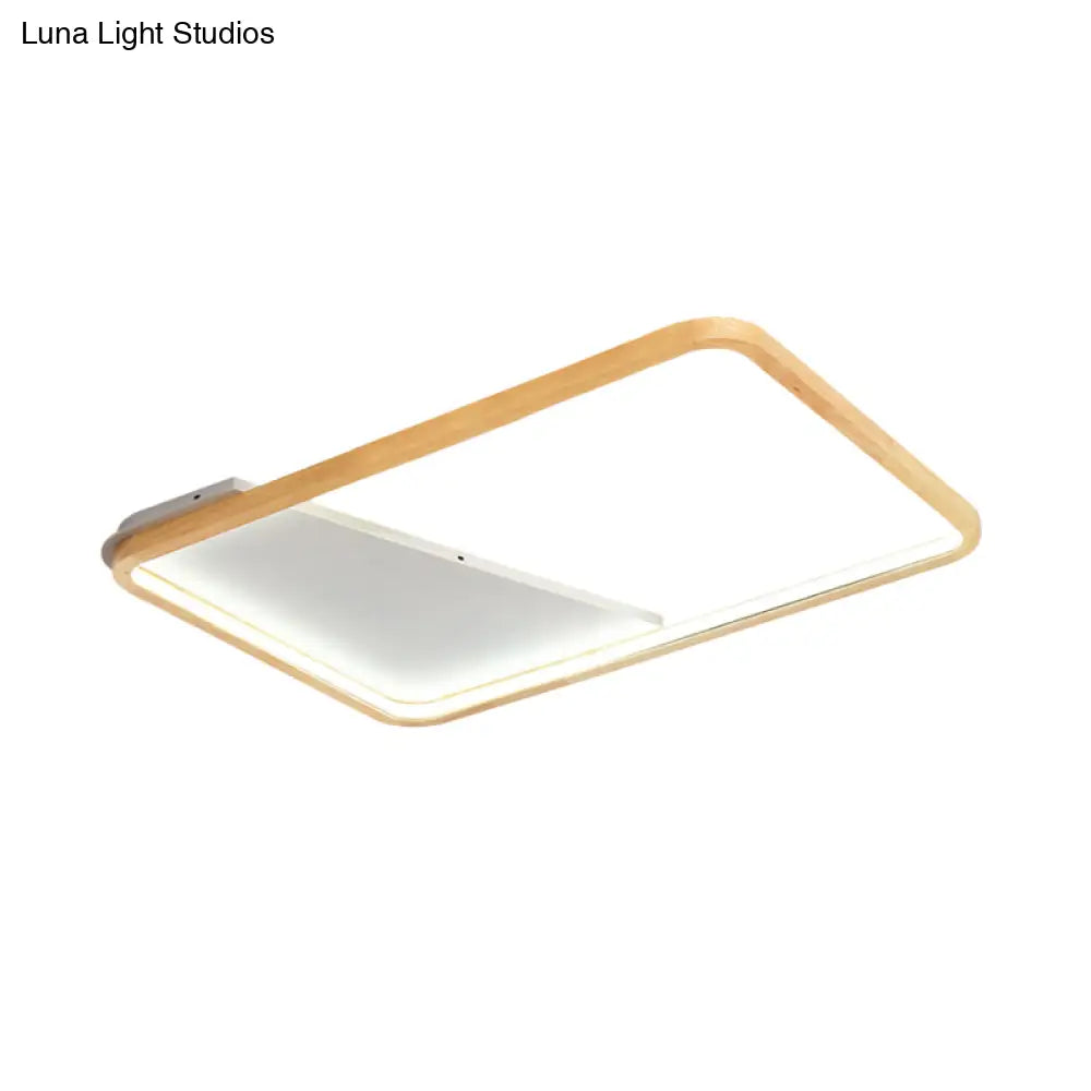 Simple Wooden Rectangular Led Flush Mount Ceiling Light - 13’/17’/21’ Wide
