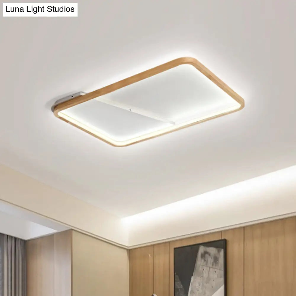 Simple Wooden Rectangular Led Flush Mount Ceiling Light - 13’/17’/21’ Wide