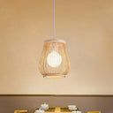 Simplicity 1-Light Bamboo Wood Pendant Light Fixture For Bedroom - Symmetrical Suspension / H